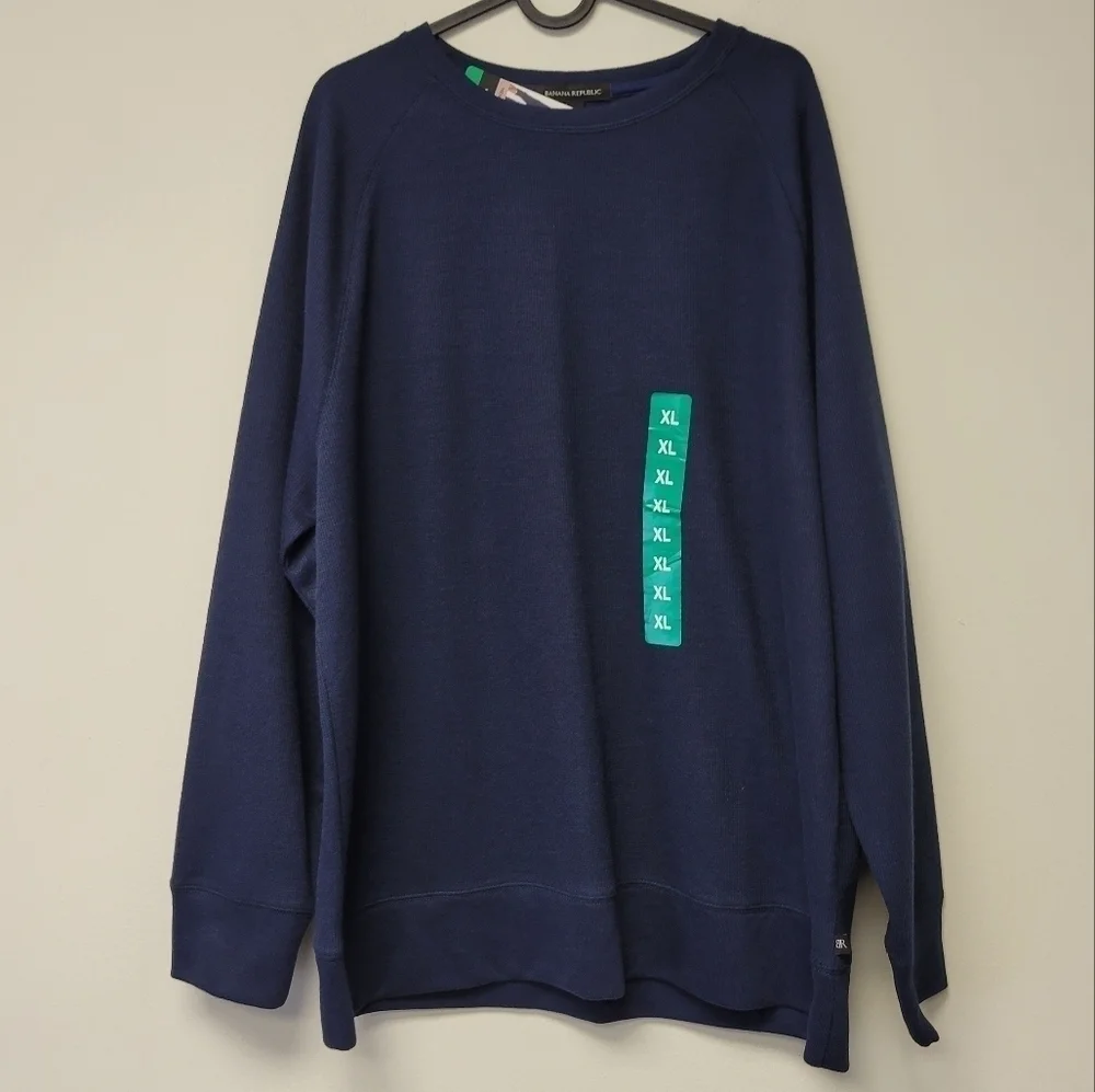 Banana Republic Waffle Knit Crew Neck Sweater Blue XL